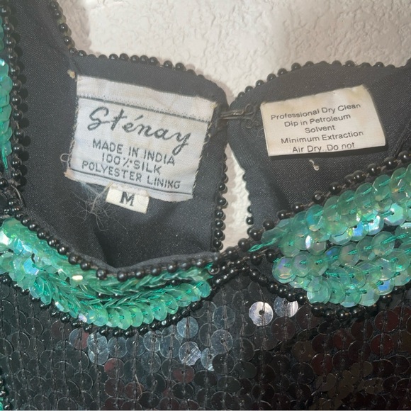 Vintage Women's Medium Stenay Multi Floral Silk Beaded All Over Sequin Blouse - Picture 3 of 3